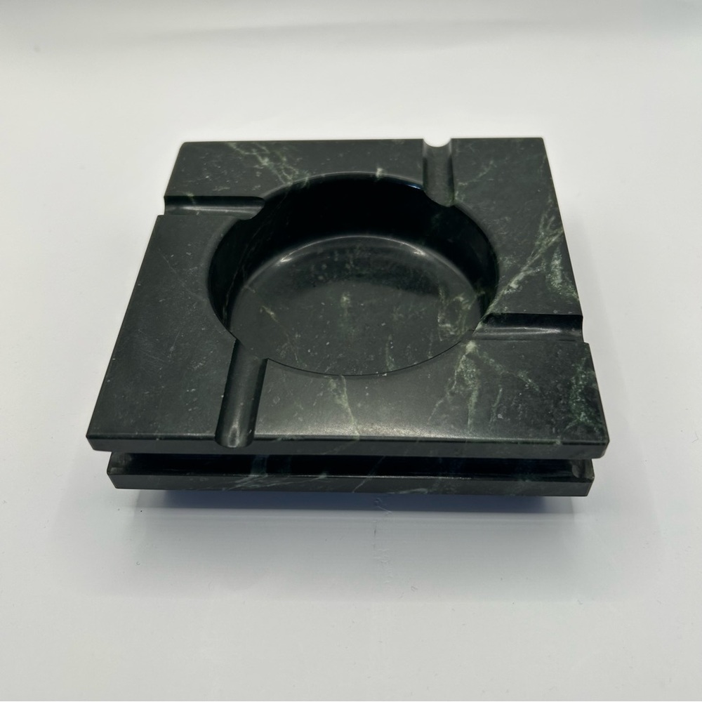 Vintage Marble Ashtray Dark Green Vermont Marble Company Vermarco Square
